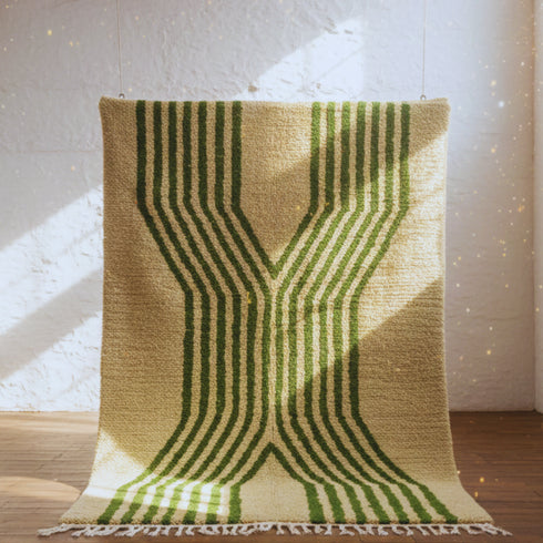 Green Striped Moroccan Rug – Modern Handmade Carpet