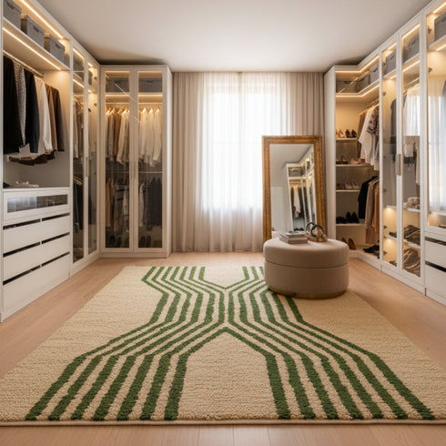 Green Striped Moroccan Rug – Modern Handmade Carpet