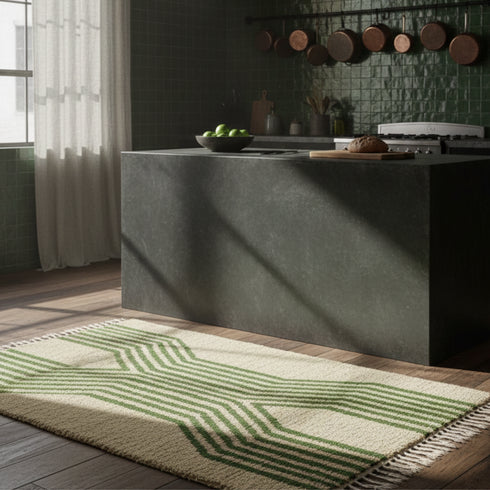Green Striped Moroccan Rug – Modern Handmade Carpet