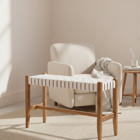 Handmade Woven Leather Bench - Entryway or Bedroom Bench