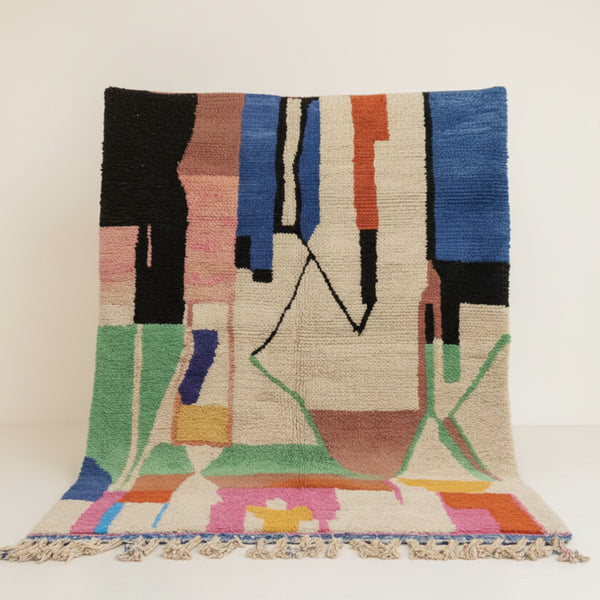 Beni Ourain Rug – Multicolor Abstract Wool Area Rug