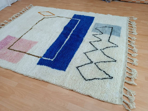 White Wool Moroccan Berber Rug - Handmade & Customizable