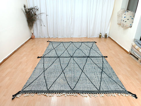 White & Black Moroccan Beni Ouarain Wool Rug | Handmade