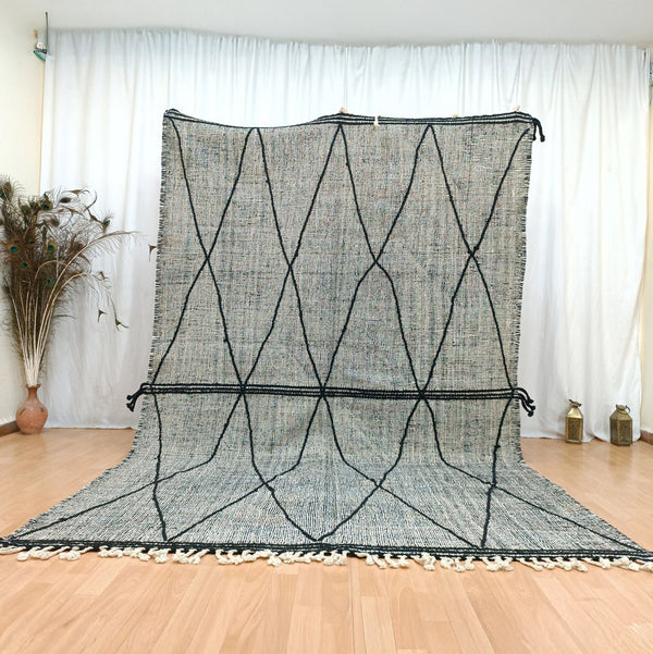 Beni Ourain Rug – Black & Ivory Geometric Wool Area Rug