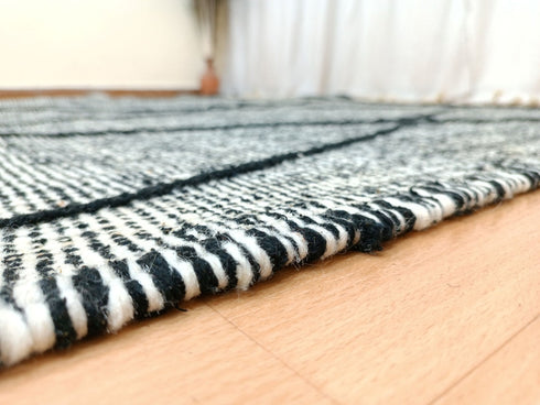 White & Black Moroccan Beni Ouarain Wool Rug | Handmade