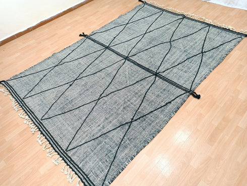 White & Black Moroccan Beni Ouarain Wool Rug | Handmade