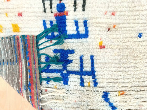 White and Blue Handmade Moroccan Berber Rug - Vintage Boho