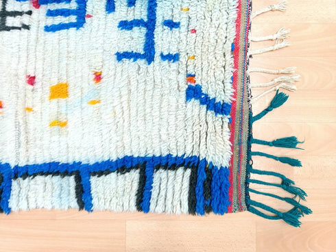White and Blue Handmade Moroccan Berber Rug - Vintage Boho
