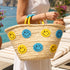 Smiley Face Straw Basket Bag | Handmade Moroccan Beach Tote Bag