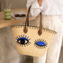 Winky Eyes Sequin Straw Basket Bag | Leather Handle Tote