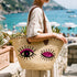 Winky Eyes Sequin Straw Basket Bag | Leather Handle Tote