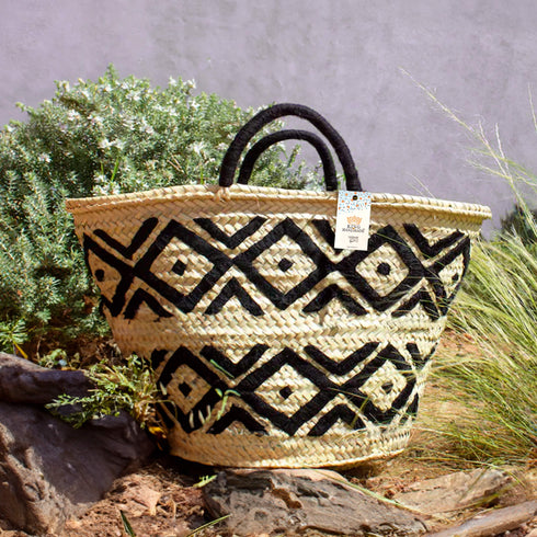 Woven Bag with Black Pattern - Handcrafted Moroccan Artisan Bag