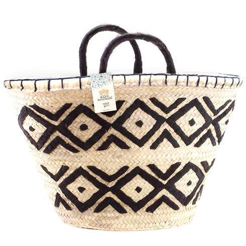 Woven Bag with Black Pattern - Handcrafted Moroccan Artisan Bag