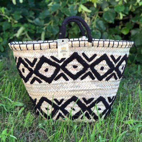 Woven Bag with Black Pattern - Handcrafted Moroccan Artisan Bag