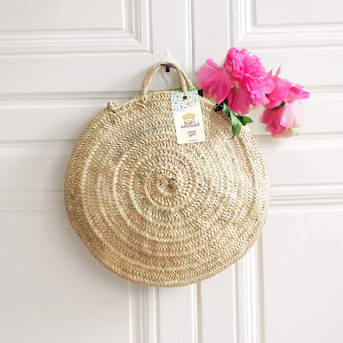 Woven Palm Round Bag - Handcrafted Moroccan Artisan Summer Tote