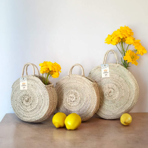 Woven Palm Round Bag - Handcrafted Moroccan Artisan Summer Tote