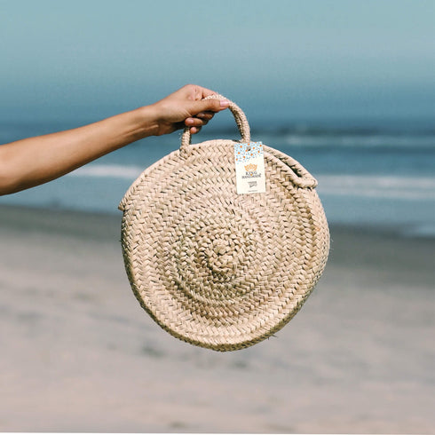 Woven Palm Round Bag - Handcrafted Moroccan Artisan Summer Tote
