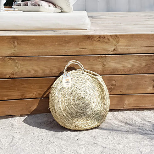 Woven Palm Round Bag - Handcrafted Moroccan Artisan Summer Tote