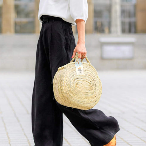 Woven Palm Round Bag - Handcrafted Moroccan Artisan Summer Tote