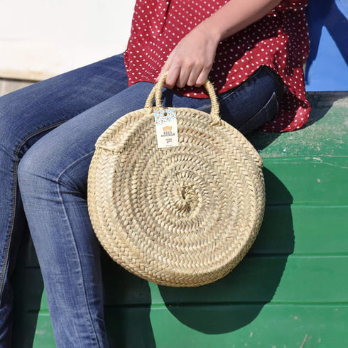 Woven Palm Round Bag - Handcrafted Moroccan Artisan Summer Tote