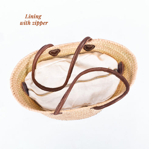 Woven Straw basket tote 4th of July Beach Bag with Brown Leather Handles