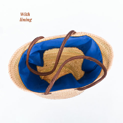 Woven Straw basket tote 4th of July Beach Bag with Brown Leather Handles