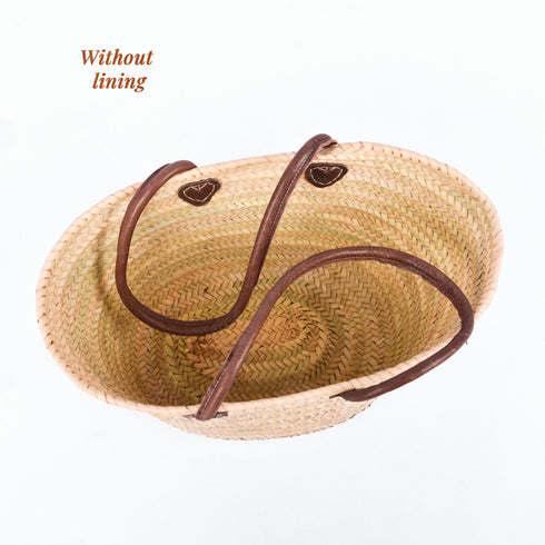 Woven Straw basket tote 4th of July Beach Bag with Brown Leather Handles