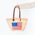 Woven Straw basket tote 4th of July Beach Bag with Brown Leather Handles