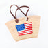 Woven Straw basket tote 4th of July Beach Bag with Brown Leather Handles
