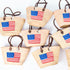 Woven Straw basket tote 4th of July Beach Bag with Brown Leather Handles