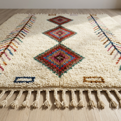 Handmade Azilal Rug – Plush Wool Boho Rug with Vibrant Geometric Moroccan Design