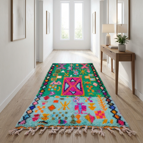 Handmade Azilal Moroccan Rug – Vibrant High Pile Wool Rug with Abstract Tribal Boho Design