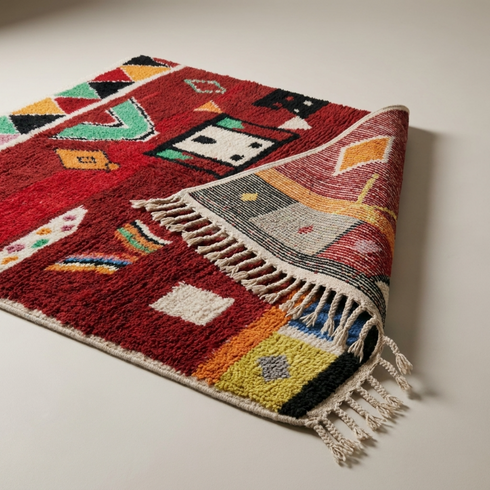 Authentic Boujaad Moroccan Rug – Plush Natural Wool Rug with Colorful Abstract Tribal Berber Design