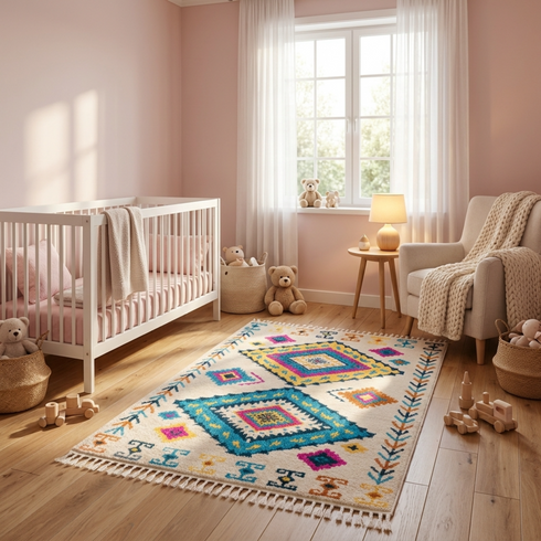 Authentic Handmade Azilal Rug – 100% Wool Moroccan Rug with Colorful Tribal Geometric Design