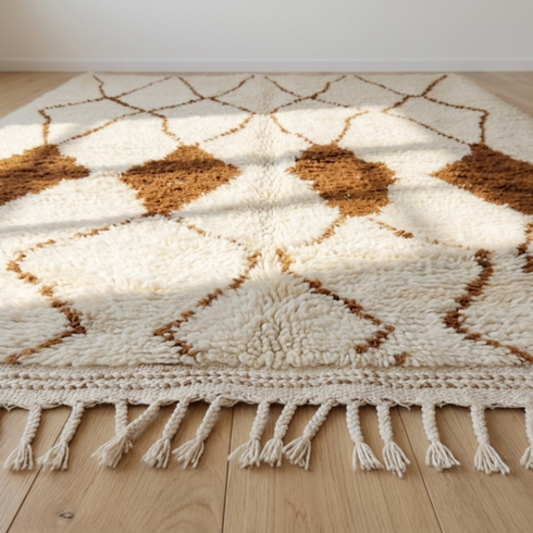 Beni Ourain Rug – Ivory High-Pile Geometric Wool Rug