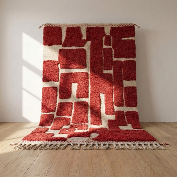 Boujaad Rug – Red Plush Abstract Wool Rug
