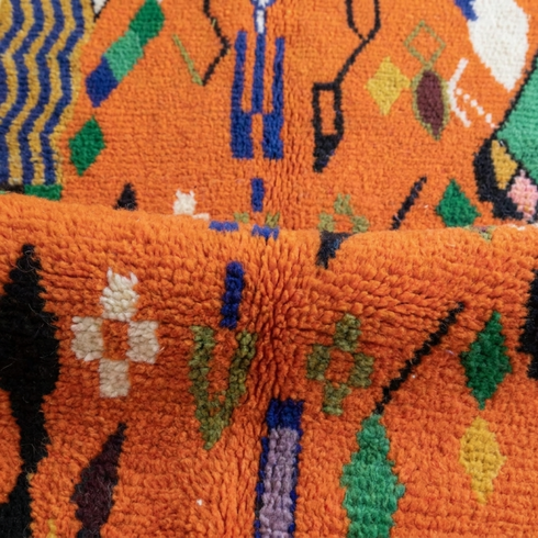Azilal Rug – Orange Shaggy Striped Wool Rug