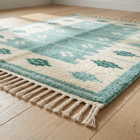 Handmade Moroccan Kilim Rug – Geometric Flatweave Wool Rug for Boho Interiors