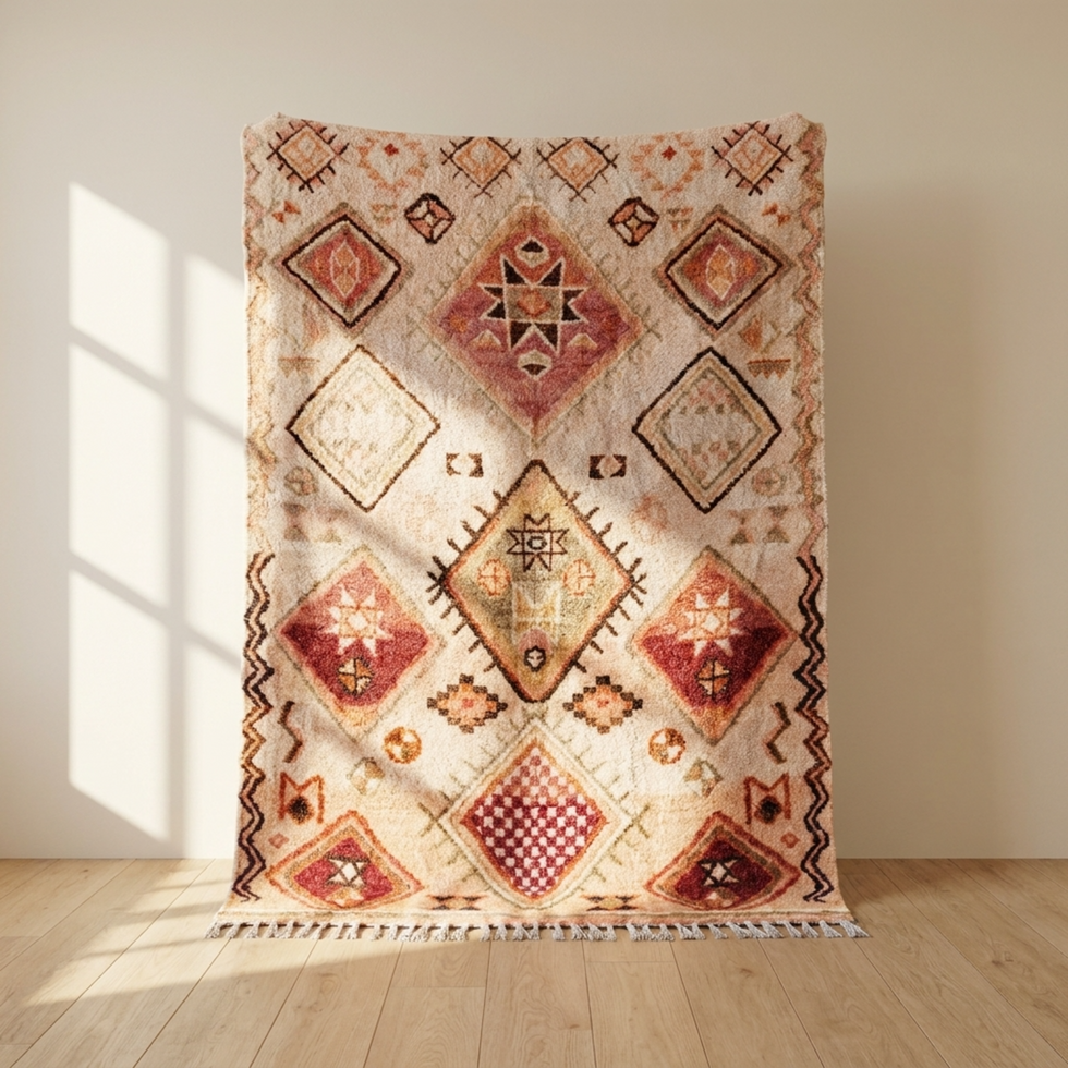Boujaad Rug – Pink & Beige Flatweave Diamond Wool Rug