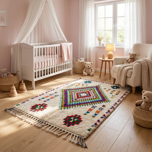 Azilal Rug – Multicolor Shaggy Diamond Wool Berber Carpet