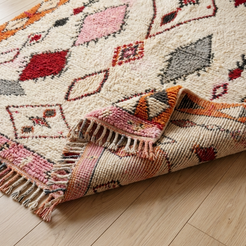 Boujaad Rug – Multicolor Shaggy Diamond Wool Rug