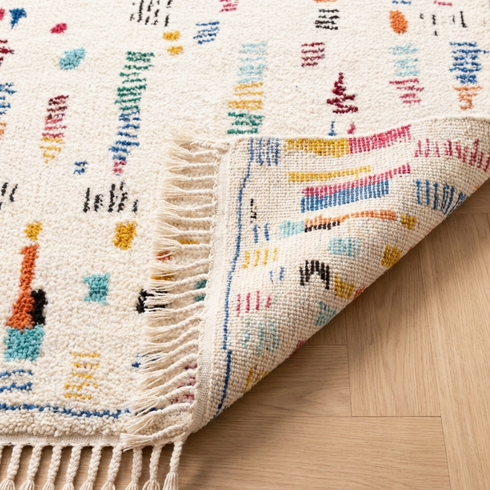 Handmade Azilal Rug - High Pile Natural Wool - Colorful Abstract Boho Decor