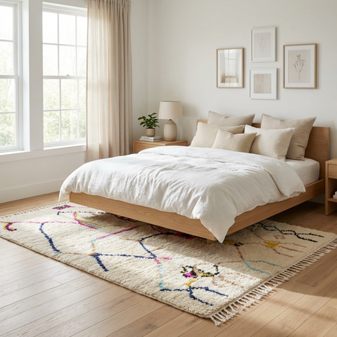 Handmade Moroccan Beni Ourain Rug - Plush Natural Wool - Geometric Symbols