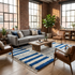 Handmade Azilal Rug – Plush High Pile Wool Rug with Modern Geometric Blue & Ivory Design