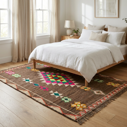 Handmade Moroccan Kilim Rug - Natural Wool Flatweave - Vibrant Geometric Tribal Art