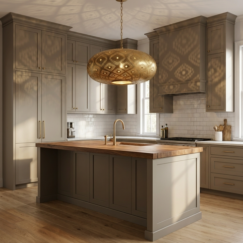 Brass Pendant Light – Moroccan Filigree Openwork Living Room