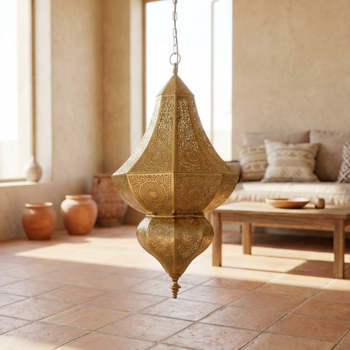 Handmade Moroccan Pendant Light – Brass Teardrop Geometric