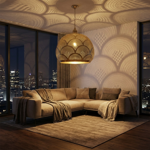 Moroccan Pendant Light – Filigree Brass Openwork Lamp Entryway