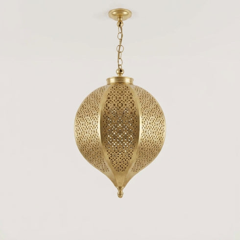 Handmade Moroccan Pendant Light – Brass Teardrop Geometric Filigree
