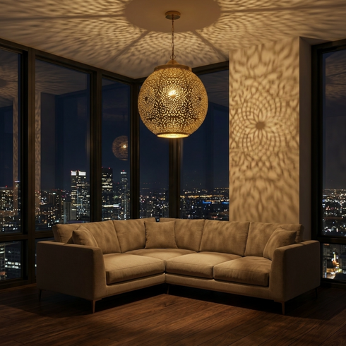 Moroccan Pendant Light – Globe Star Brass Lamp